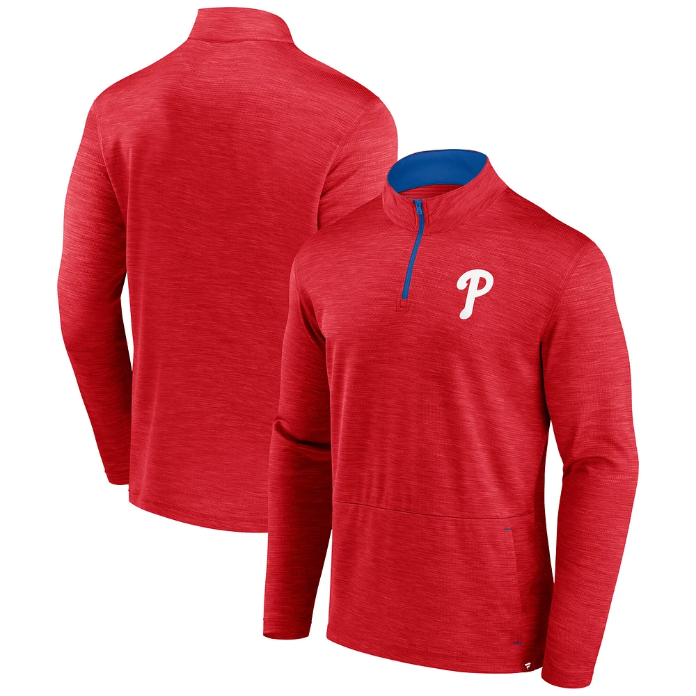 Men's Fanatics Heather Red Philadelphia Phillies Fundamentals Quarter-Zip Pullover