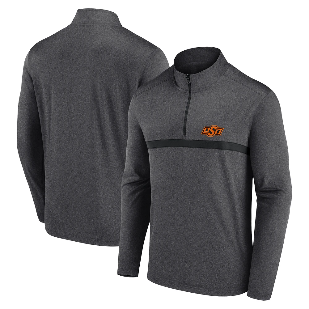 Men's Heather Charcoal Oklahoma State Cowboys Head to Quarter-Zip Top