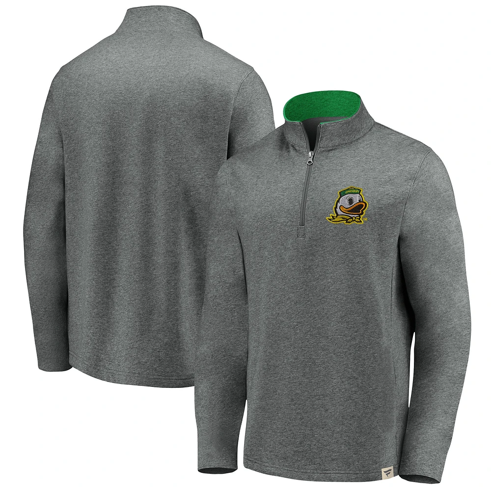 Men's Fanatics Heather Gray Oregon Ducks True Classics Signature Fleece Quarter-Zip Pullover