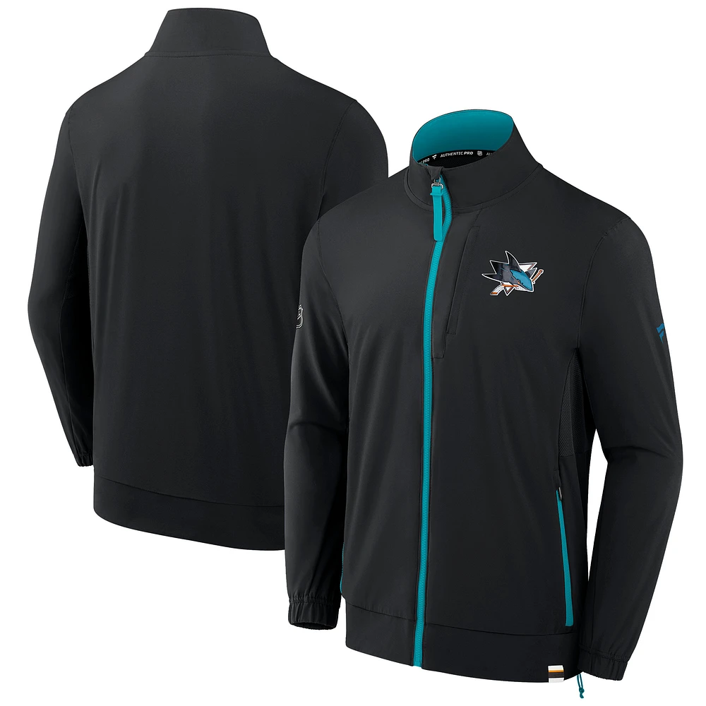 Men's Fanatics Black San Jose Sharks Authentic Pro Rink Coaches Full-Zip Jacket