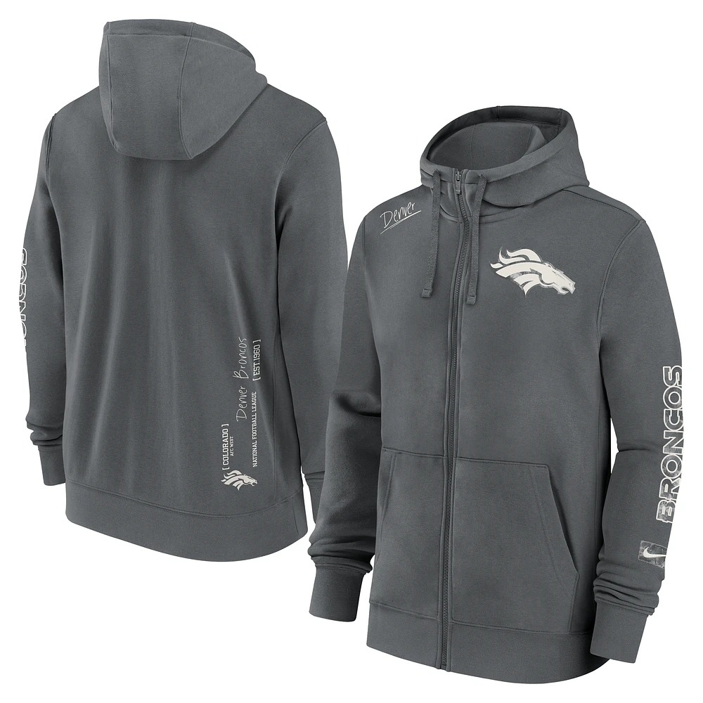 Men's Nike Gray Denver Broncos Statement Full-Zip Hoodie