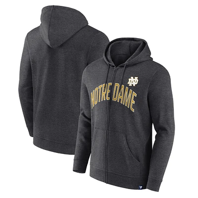 Men's Fanatics Heather Charcoal Notre Dame Fighting Irish Iconic Fleece Full-Zip Hoodie