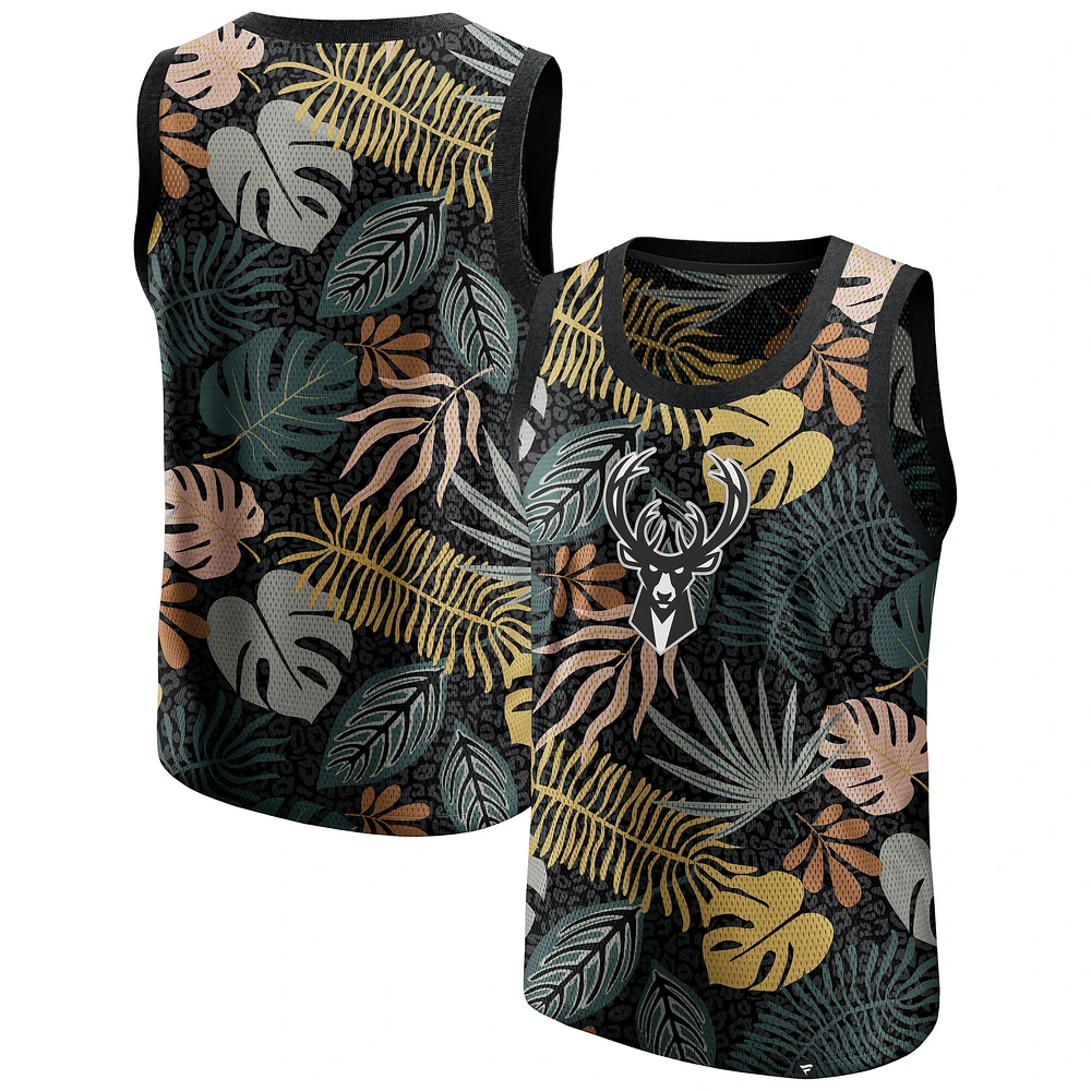 Men's Fanatics Black Milwaukee Bucks Rocker Step Fashion Tank Top