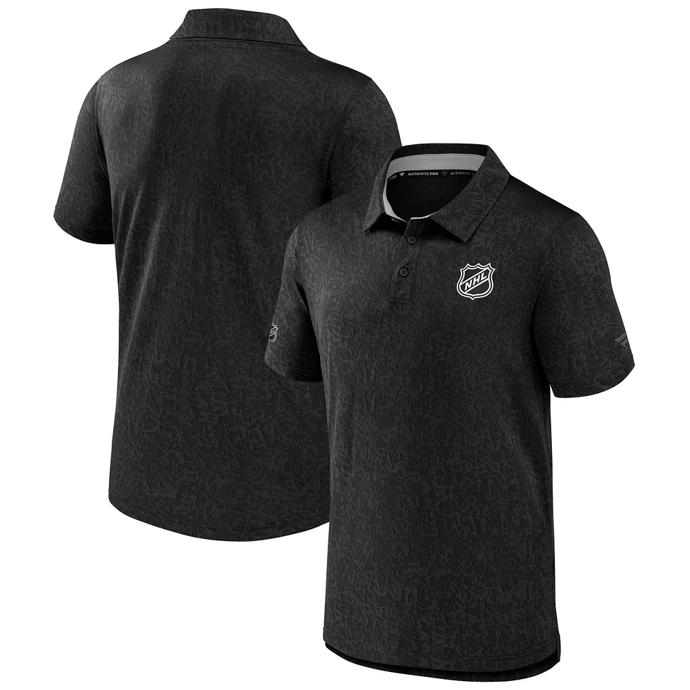 Men's Fanatics Black NHL-Logo Authentic Pro Jacquard Polo