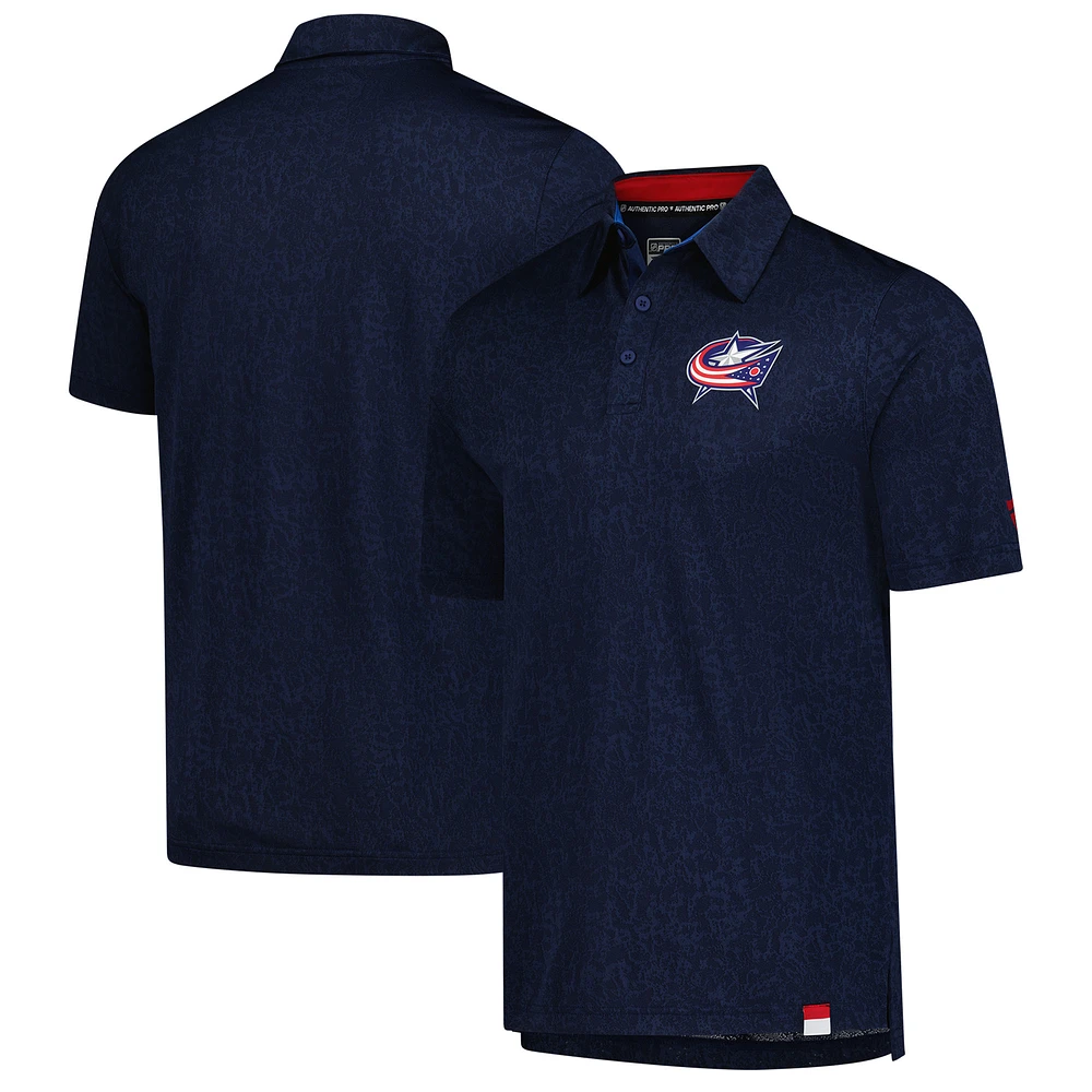 Men's Fanatics Navy Columbus Blue Jackets Authentic Pro Jacquard Polo