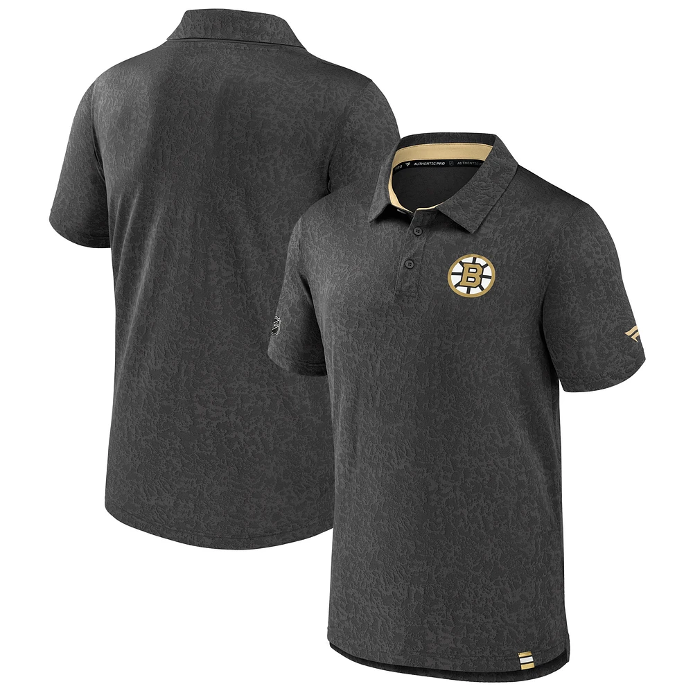 Men's Fanatics Black Boston Bruins Authentic Pro Jacquard Polo