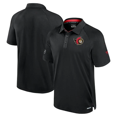 Men's Fanatics Black Ottawa Senators Authentic Pro Rink Raglan Polo