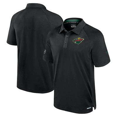 Men's Fanatics Black Minnesota Wild Authentic Pro Rink Raglan Polo