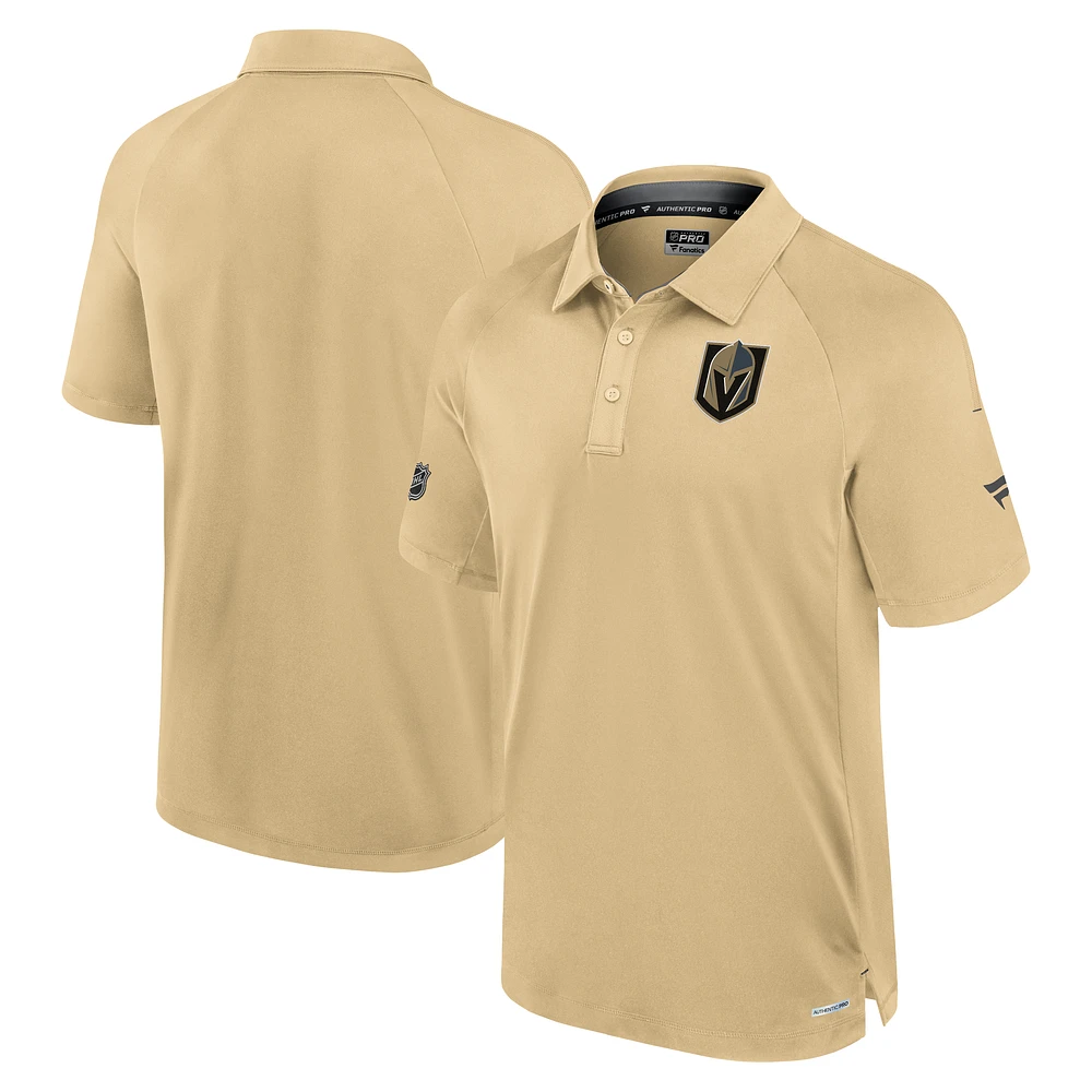 Men's Fanatics Gold Vegas Golden Knights Authentic Pro Rink Raglan Polo