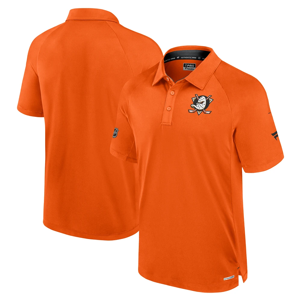 Men's Fanatics Orange Anaheim Ducks Authentic Pro Rink Raglan Polo