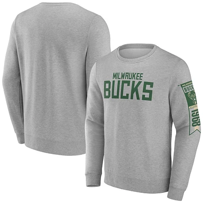 Men's Fanatics Gray Milwaukee Bucks Fleece Pullover Sweatshirt