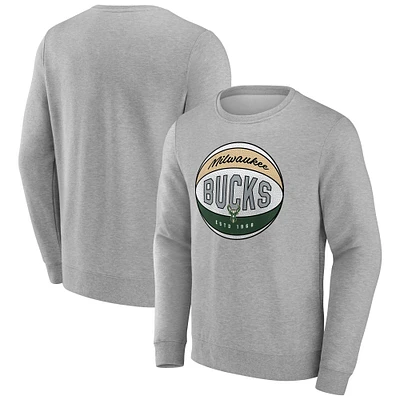 Men's Fanatics Gray Milwaukee Bucks True Classics Hard Color Fleece Pullover Sweatshirt