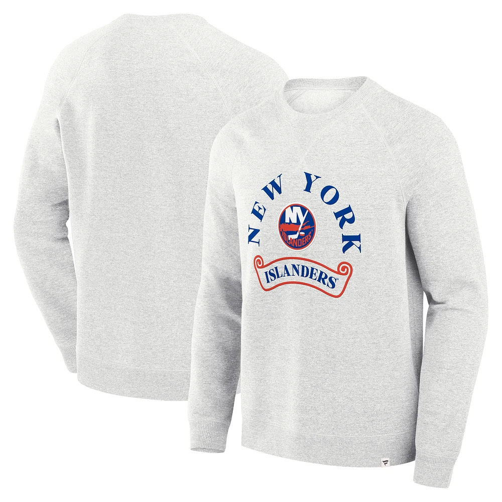 Men's Fanatics Heather Gray New York Islanders Banner Fleece Raglan Pullover Sweatshirt