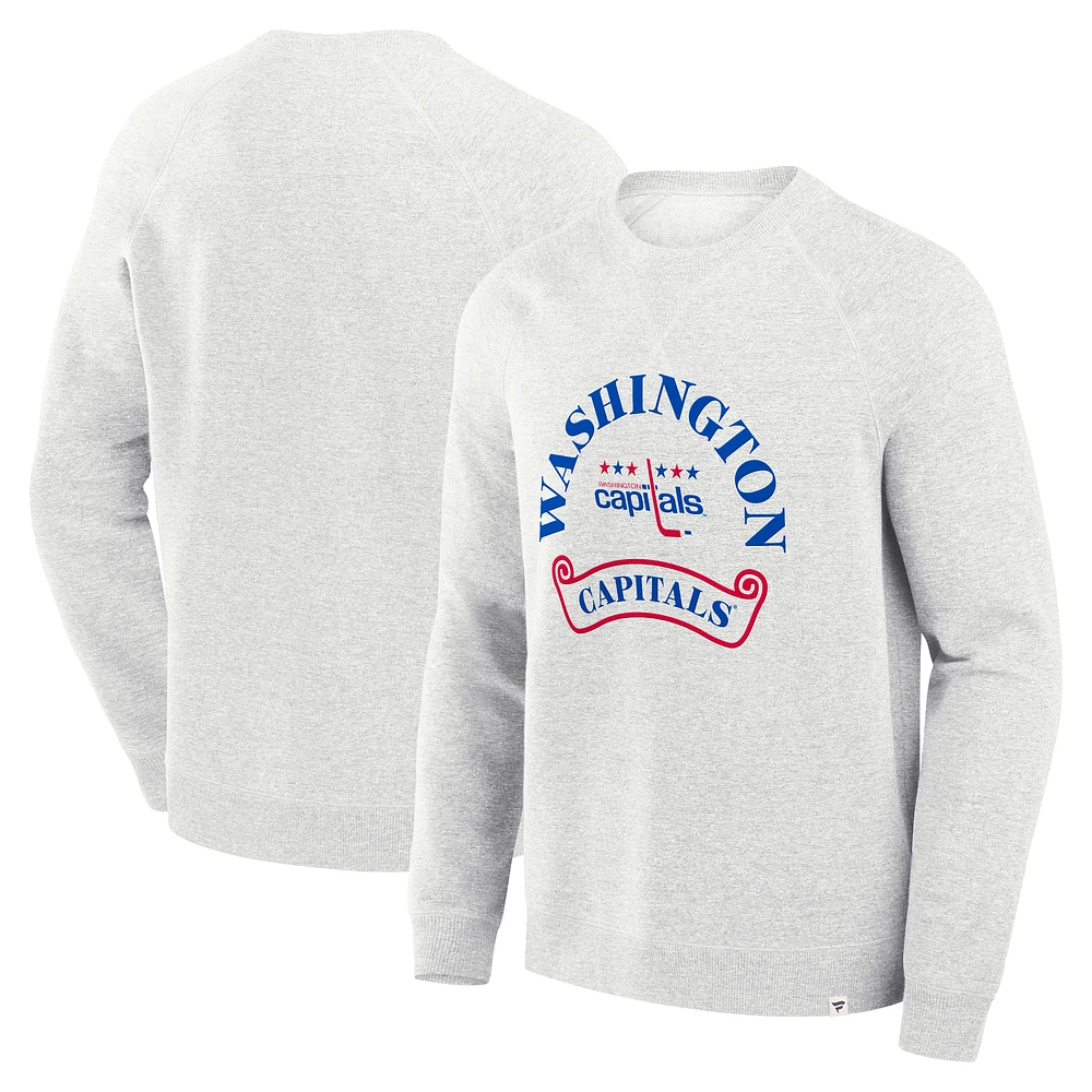 Men's Fanatics Heather Gray Washington Capitals Banner Fleece Raglan Pullover Sweatshirt
