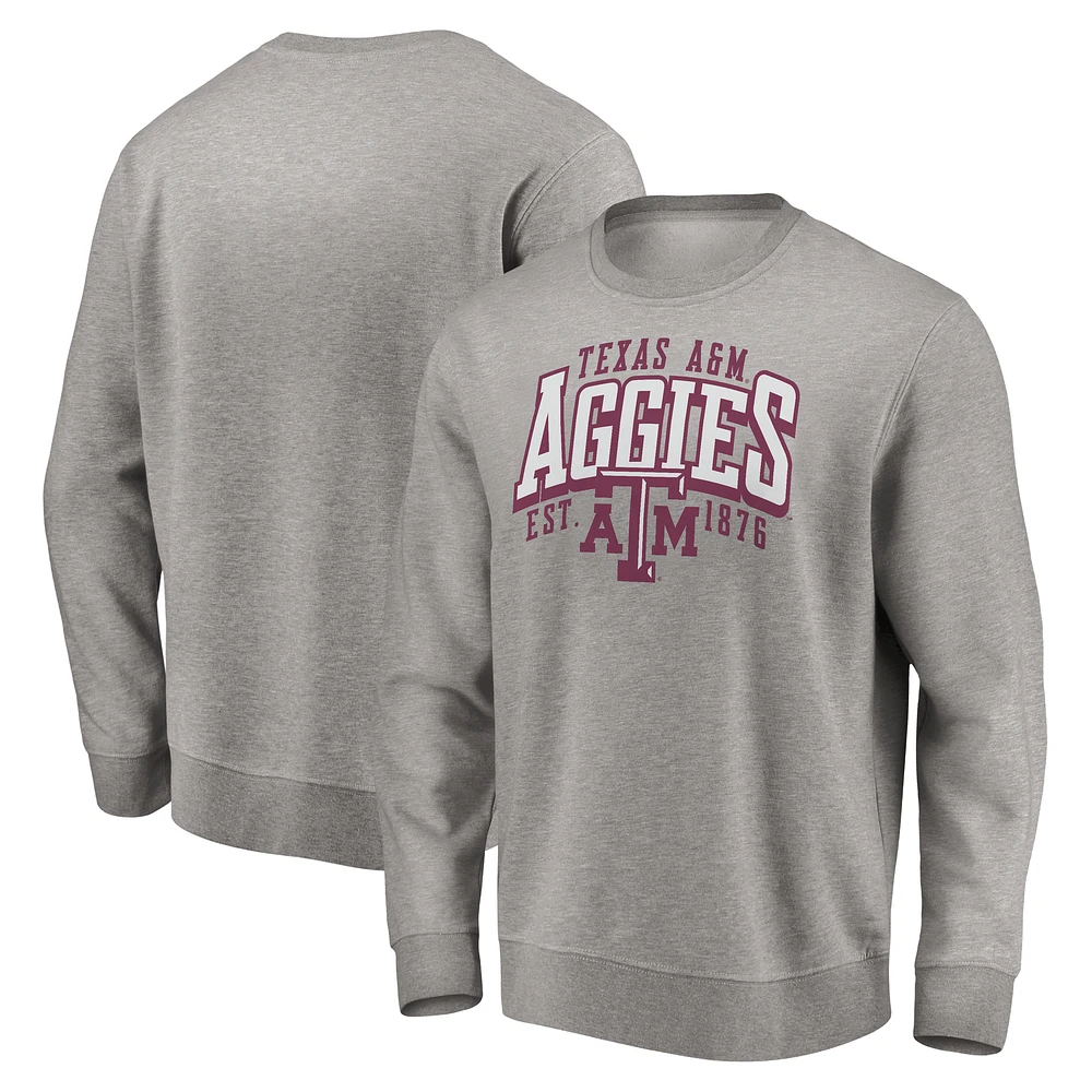 Men's Fanatics Heather Gray Texas A&M Aggies Defensive Leader Block Party Fleece Pullover Sweatshirt