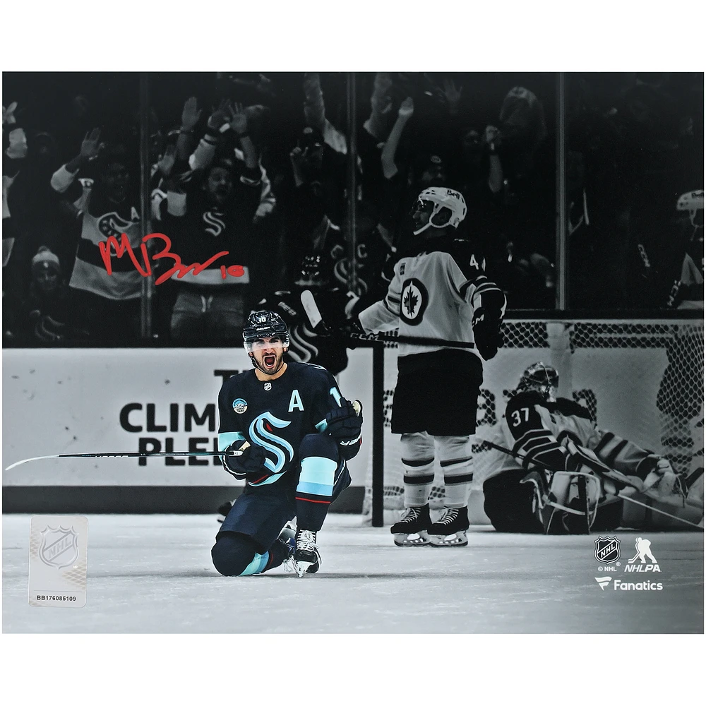 Matty Beniers Seattle Kraken Autographed 8" x 10" Navy Jersey Celebration Photograph