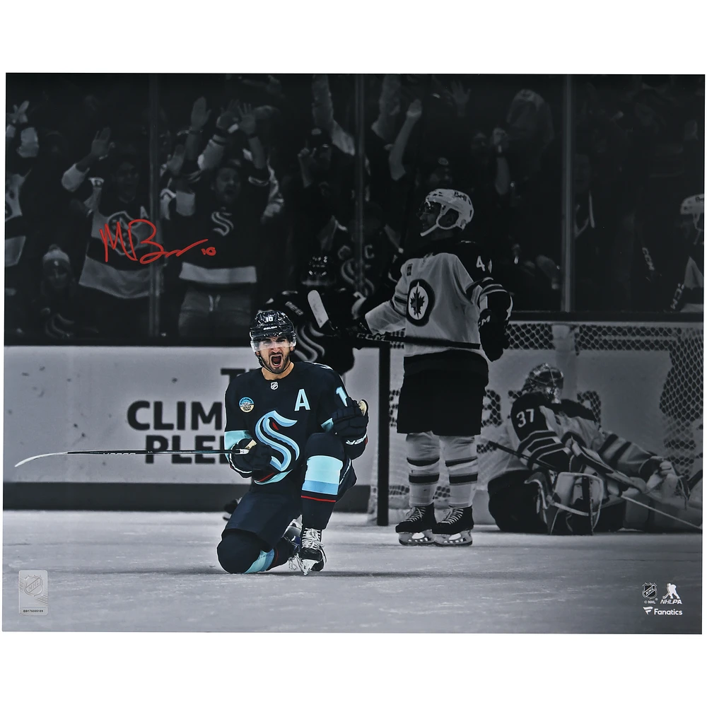Matty Beniers Seattle Kraken Autographed 16" x 20" Navy Jersey Celebration Photograph