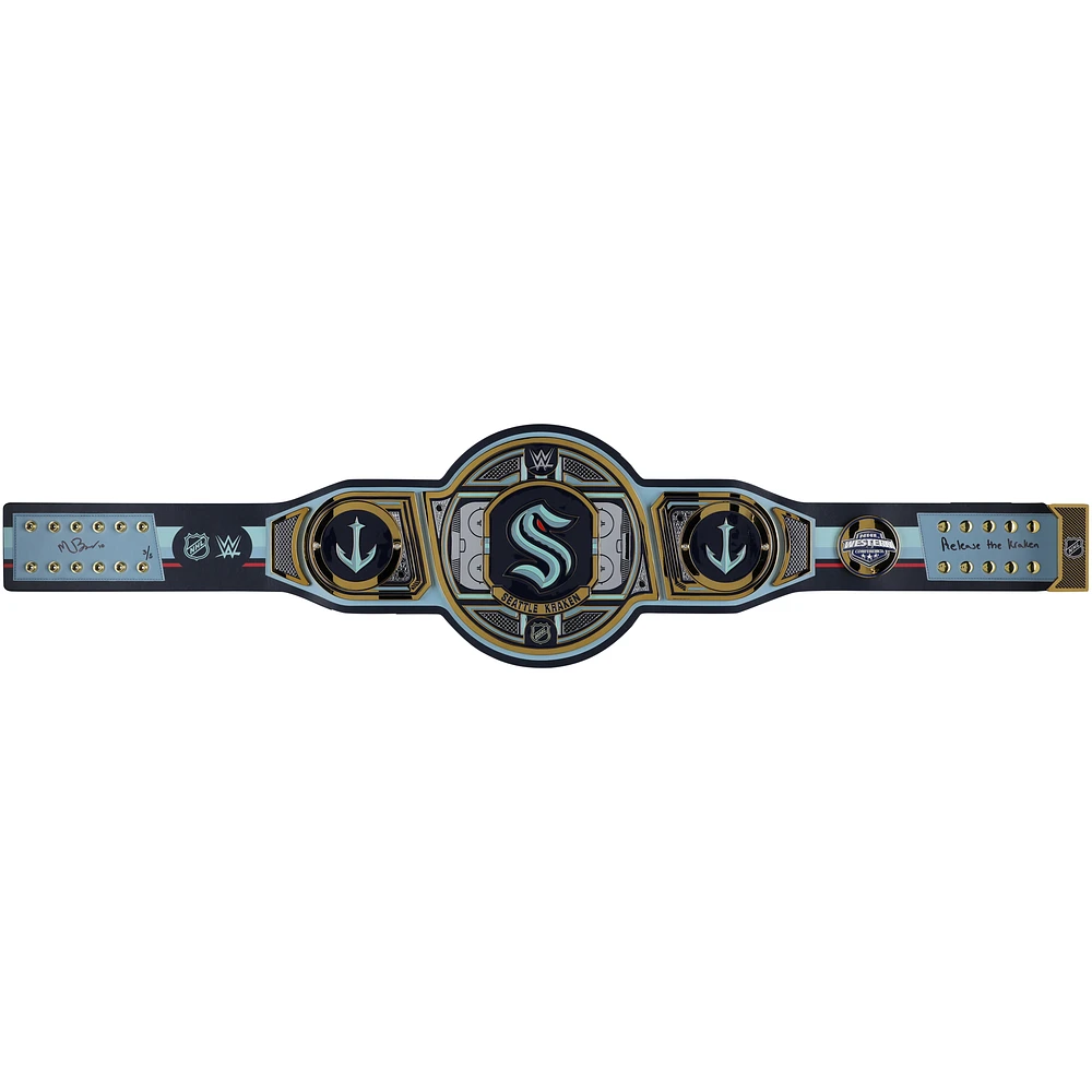 Matty Beniers Seattle Kraken Autographed WWE Legacy Title Belt with "Release the Kraken" Inscription