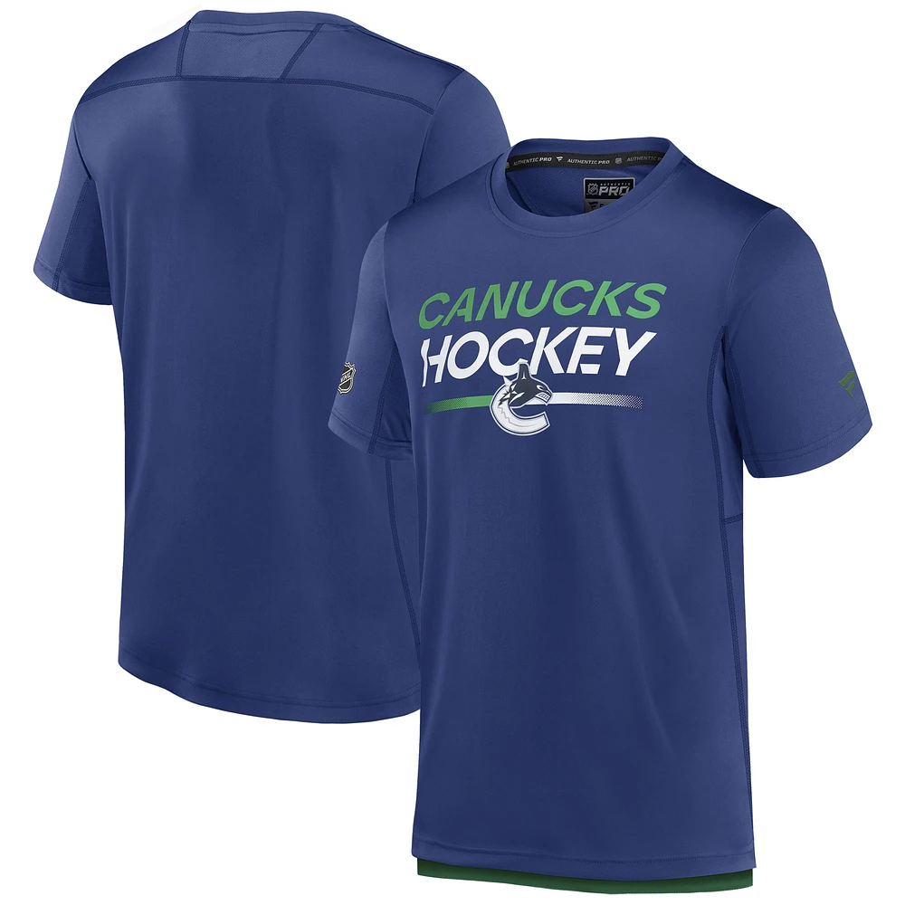Men's Fanatics Cobalt Vancouver Canucks Authentic Pro Tech T-Shirt