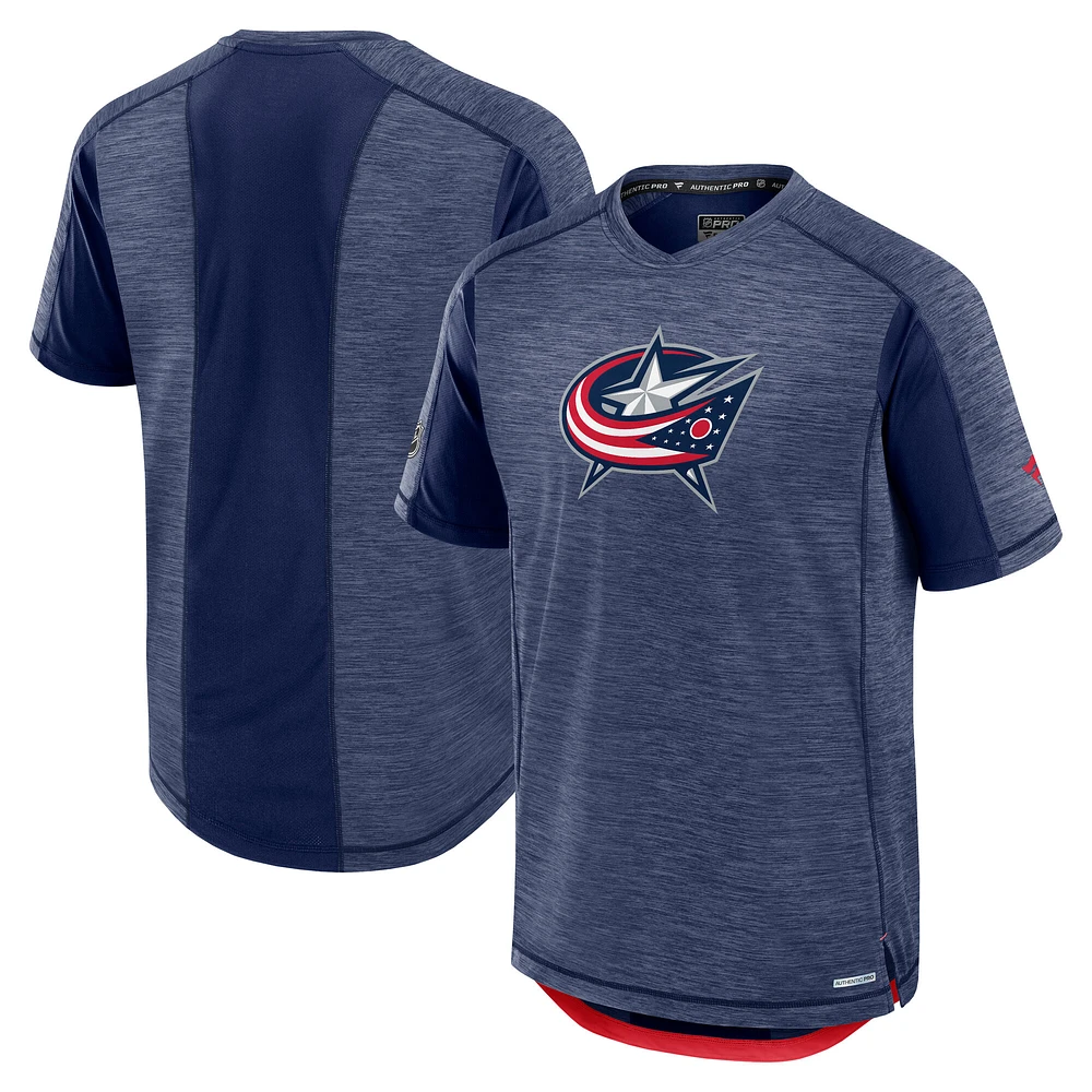 Men's Fanatics Heather Navy Columbus Blue Jackets Authentic Pro Rink Performance T-Shirt