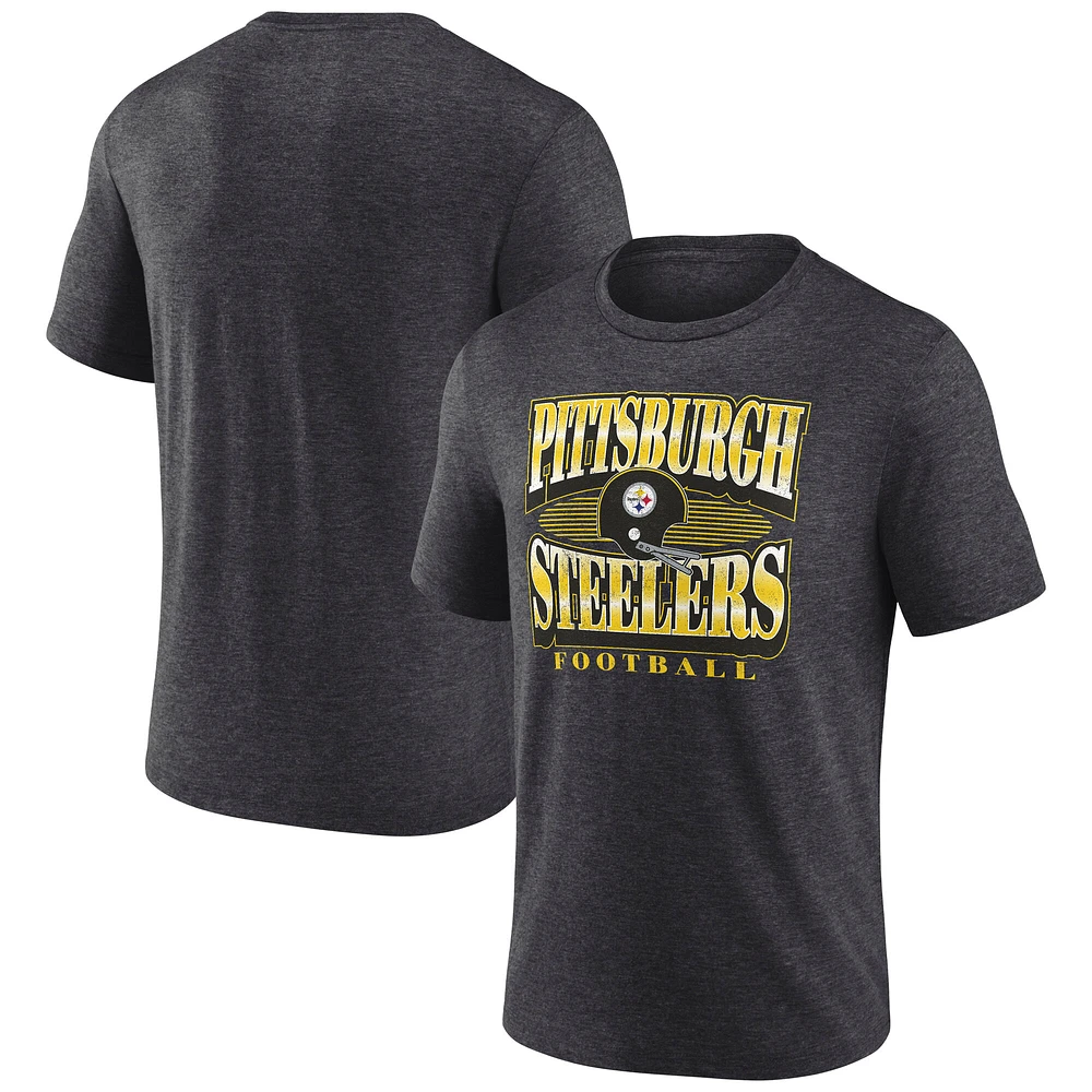 Men's Fanatics Heather Charcoal Pittsburgh Steelers Extreme Tackle Tri-Blend T-Shirt