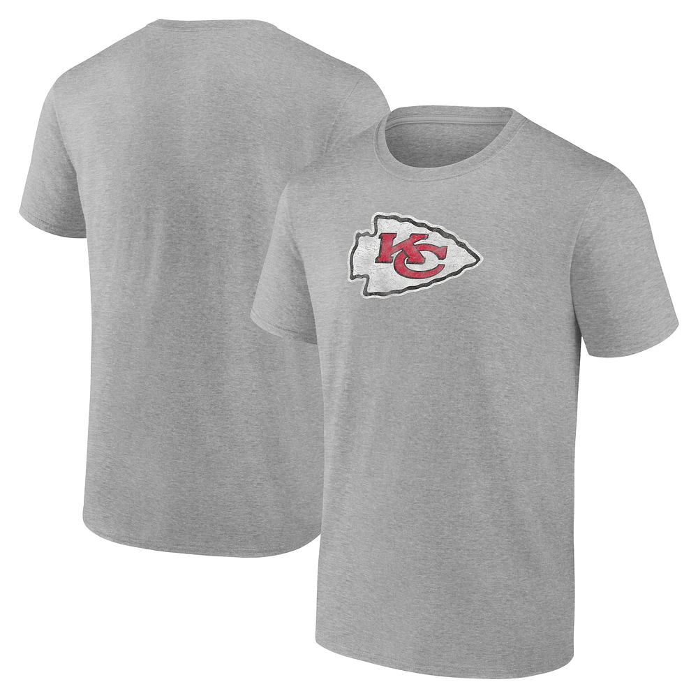 Men's Fanatics Gray Kansas City Chiefs Distressed Throwback Logo T-Shirt