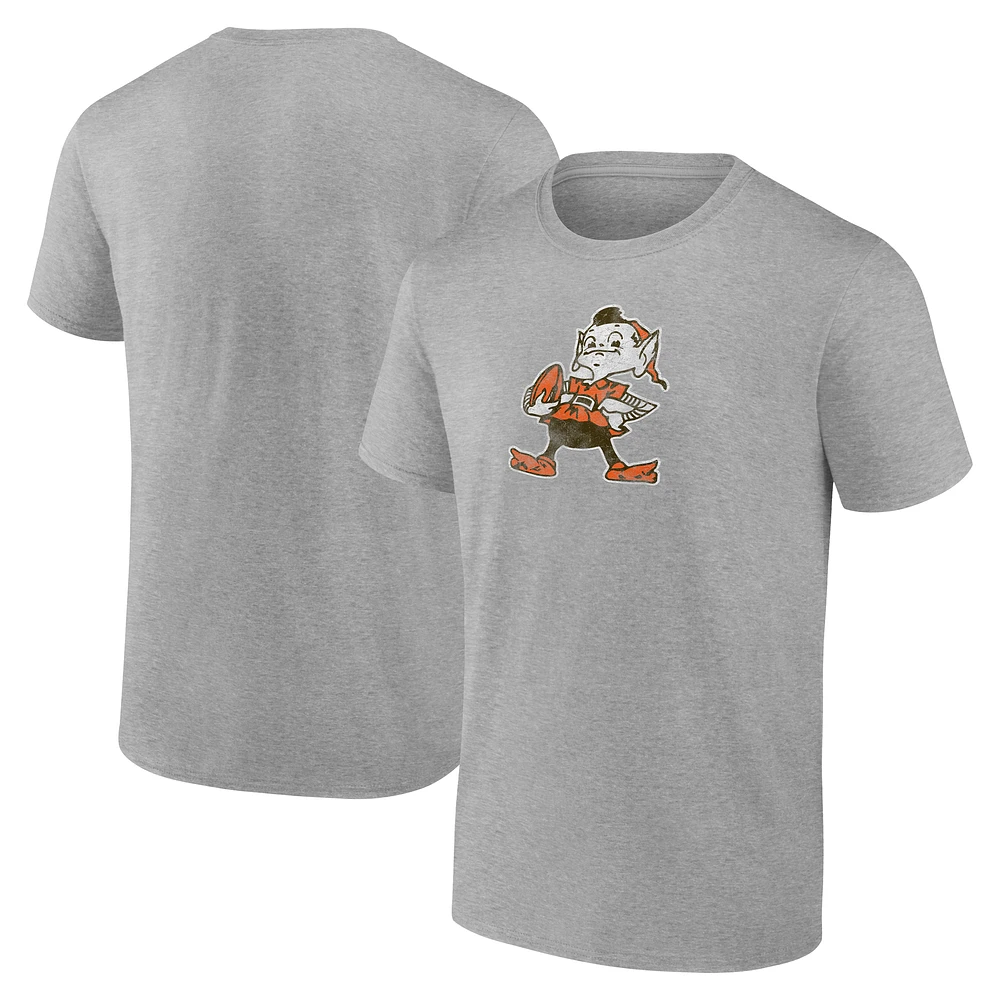 Men's Fanatics Gray Cleveland Browns Distressed Throwback Logo T-Shirt