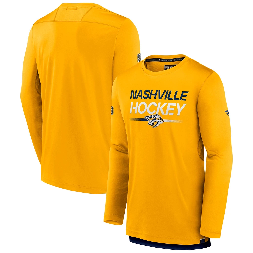 Men's Fanatics Gold Nashville Predators Authentic Pro Tech Long Sleeve T-Shirt