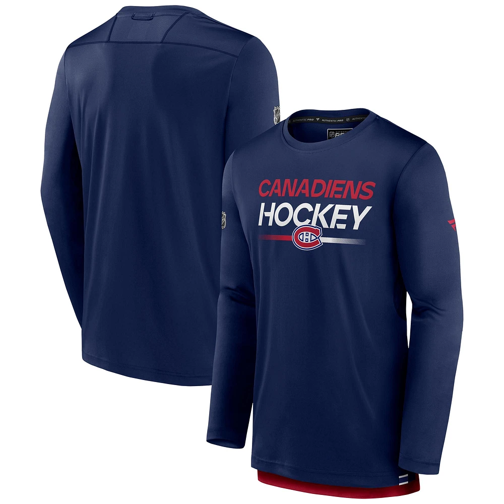 Men's Fanatics Navy Montreal Canadiens Authentic Pro Tech Long Sleeve T-Shirt