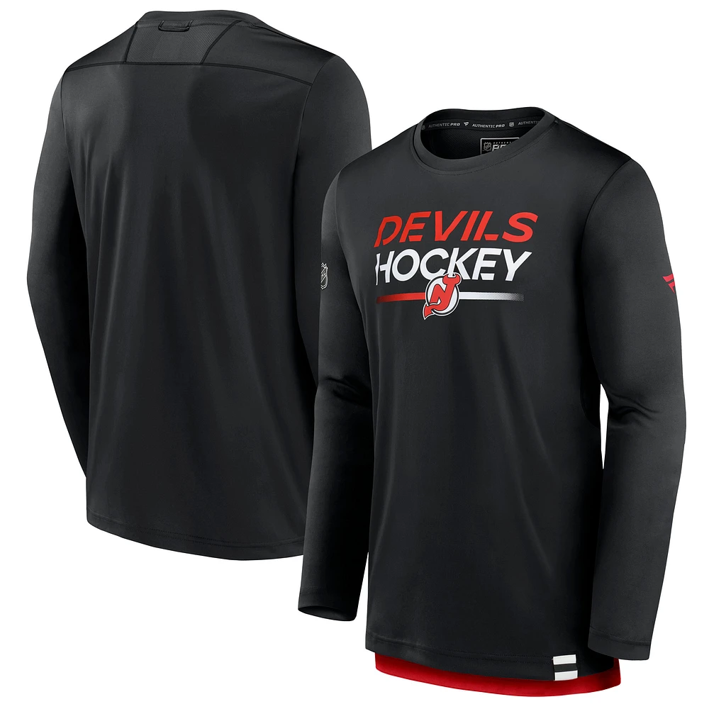 Men's Fanatics Black New Jersey Devils Authentic Pro Tech Long Sleeve T-Shirt