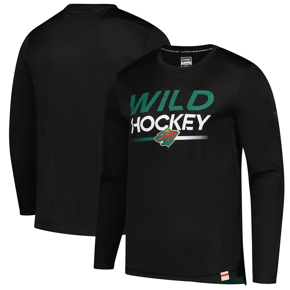 Men's Fanatics Black Minnesota Wild Authentic Pro Tech Long Sleeve T-Shirt