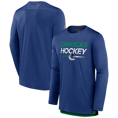 Men's Fanatics Blue Vancouver Canucks Authentic Pro Tech Long Sleeve T-Shirt