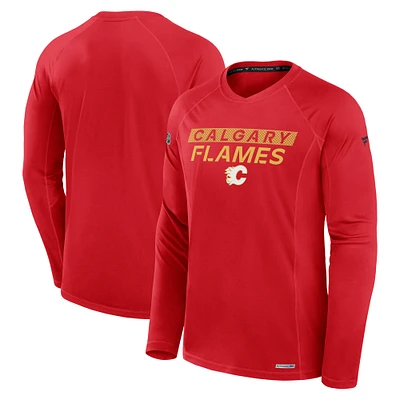 Men's Fanatics Red Calgary Flames Authentic Pro Rink Tech Raglan Long Sleeve T-Shirt