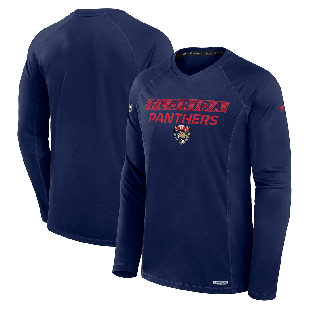 Men's Fanatics Navy Florida Panthers Authentic Pro Rink Tech Raglan Long Sleeve T-Shirt