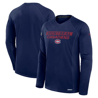 Men's Fanatics Navy Montreal Canadiens Authentic Pro Rink Tech Raglan Long Sleeve T-Shirt