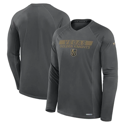 Men's Fanatics Charcoal Vegas Golden Knights Authentic Pro Rink Tech Raglan Long Sleeve T-Shirt