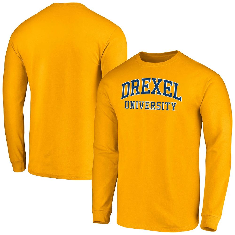 Men's Fanatics Gold Drexel Dragons Arched Name Long Sleeve T-Shirt