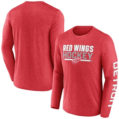 Men's Fanatics Heather Red Detroit Wings Sweep Iconic Synthetic Long Sleeve T-Shirt