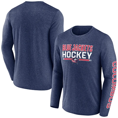 Men's Fanatics Heather Navy Columbus Blue Jackets Sweep Iconic Synthetic Long Sleeve T-Shirt
