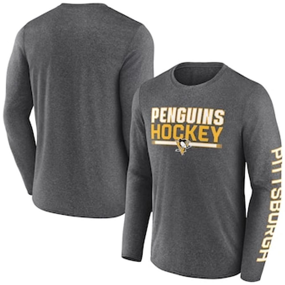 Men's Fanatics Heather Charcoal Pittsburgh Penguins Sweep Iconic Synthetic Long Sleeve T-Shirt