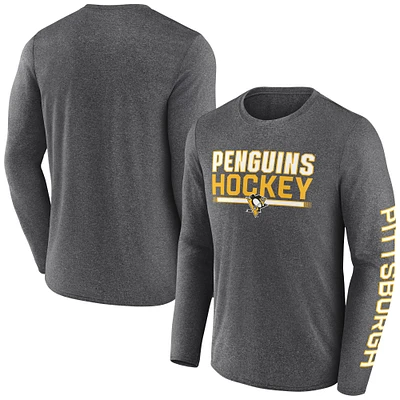 Men's Fanatics Heather Charcoal Pittsburgh Penguins Sweep Iconic Synthetic Long Sleeve T-Shirt