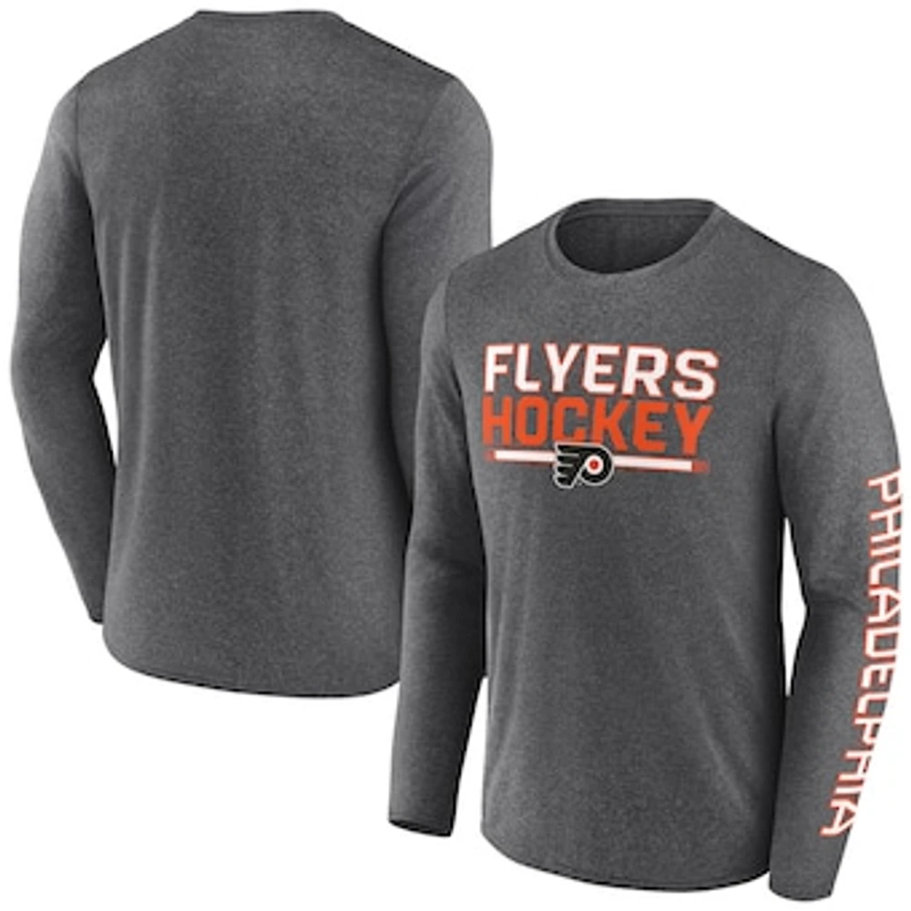 Men's Fanatics Heather Charcoal Philadelphia Flyers Sweep Iconic Synthetic Long Sleeve T-Shirt