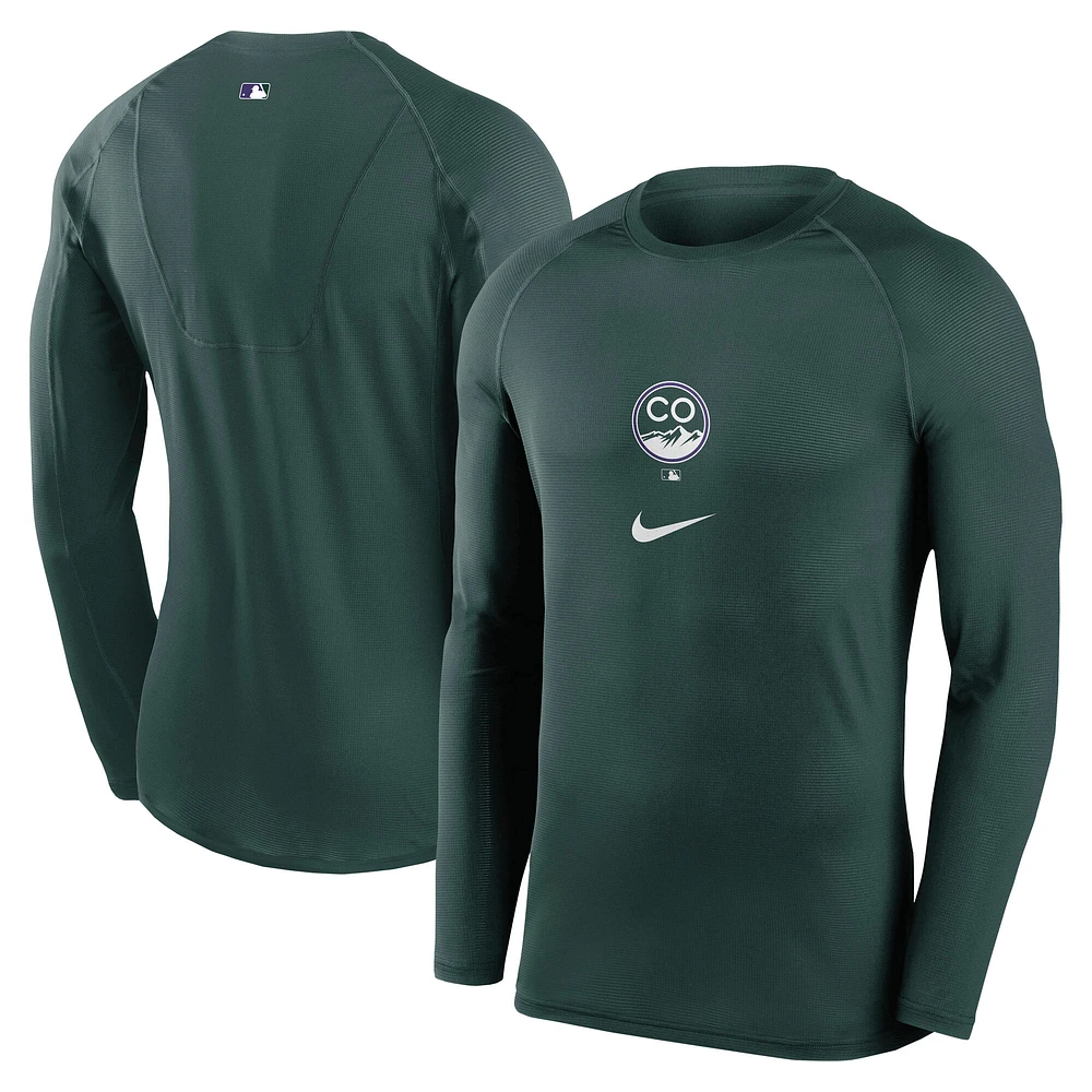Men's Nike Green Colorado Rockies City Connect Base Layer Raglan Long Sleeve Performance T-Shirt
