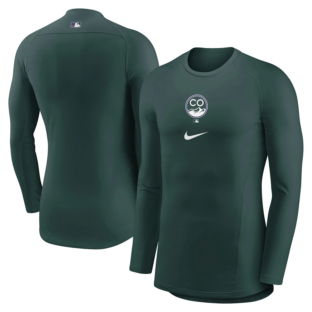 Men's Nike Green Colorado Rockies City Connect Base Layer Raglan Long Sleeve Performance T-Shirt