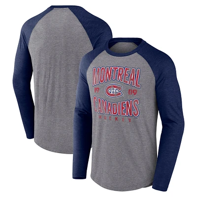 Men's Fanatics Heather Gray Montreal Canadiens Wave Off Tri-Blend Raglan Long Sleeve T-Shirt