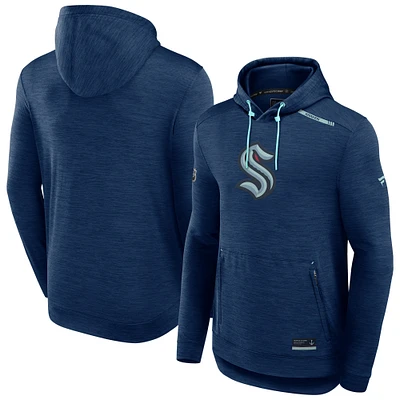 Men's Fanatics Heather Deep Sea Blue Seattle Kraken Authentic Pro Tech Pullover Hoodie