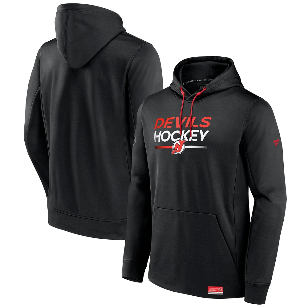 Men's Fanatics Black New Jersey Devils Authentic Pro Fleece Pullover Hoodie