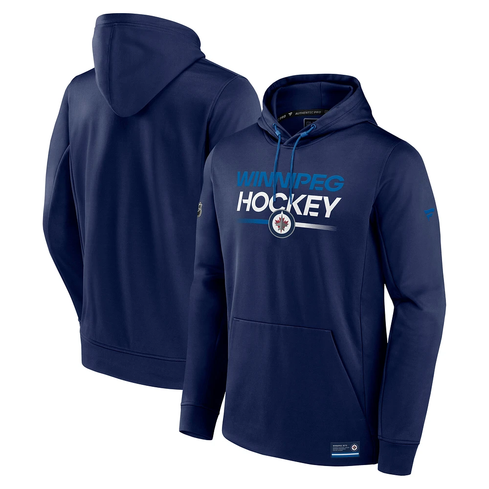 Men's Fanatics Navy Winnipeg Jets Authentic Pro Fleece Pullover Hoodie