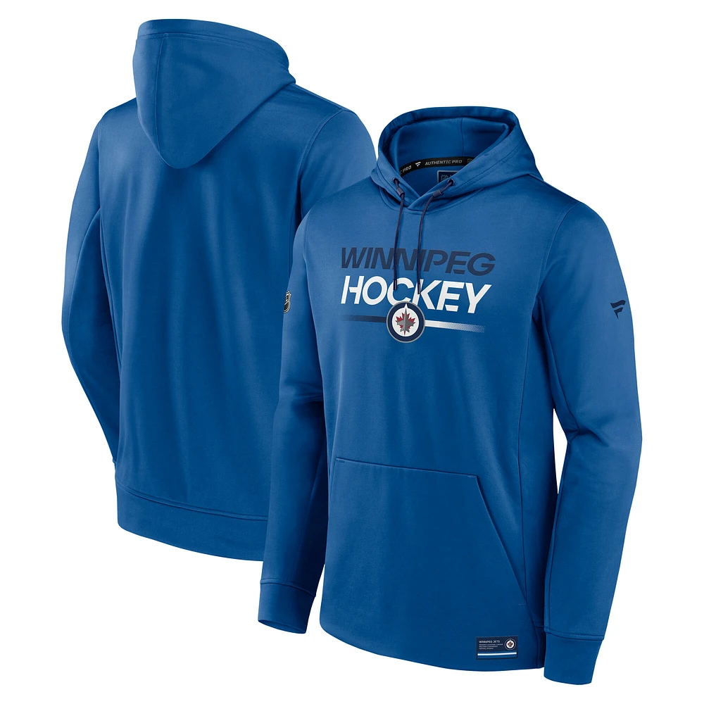 Men's Fanatics Blue Winnipeg Jets Authentic Pro Fleece Pullover Hoodie