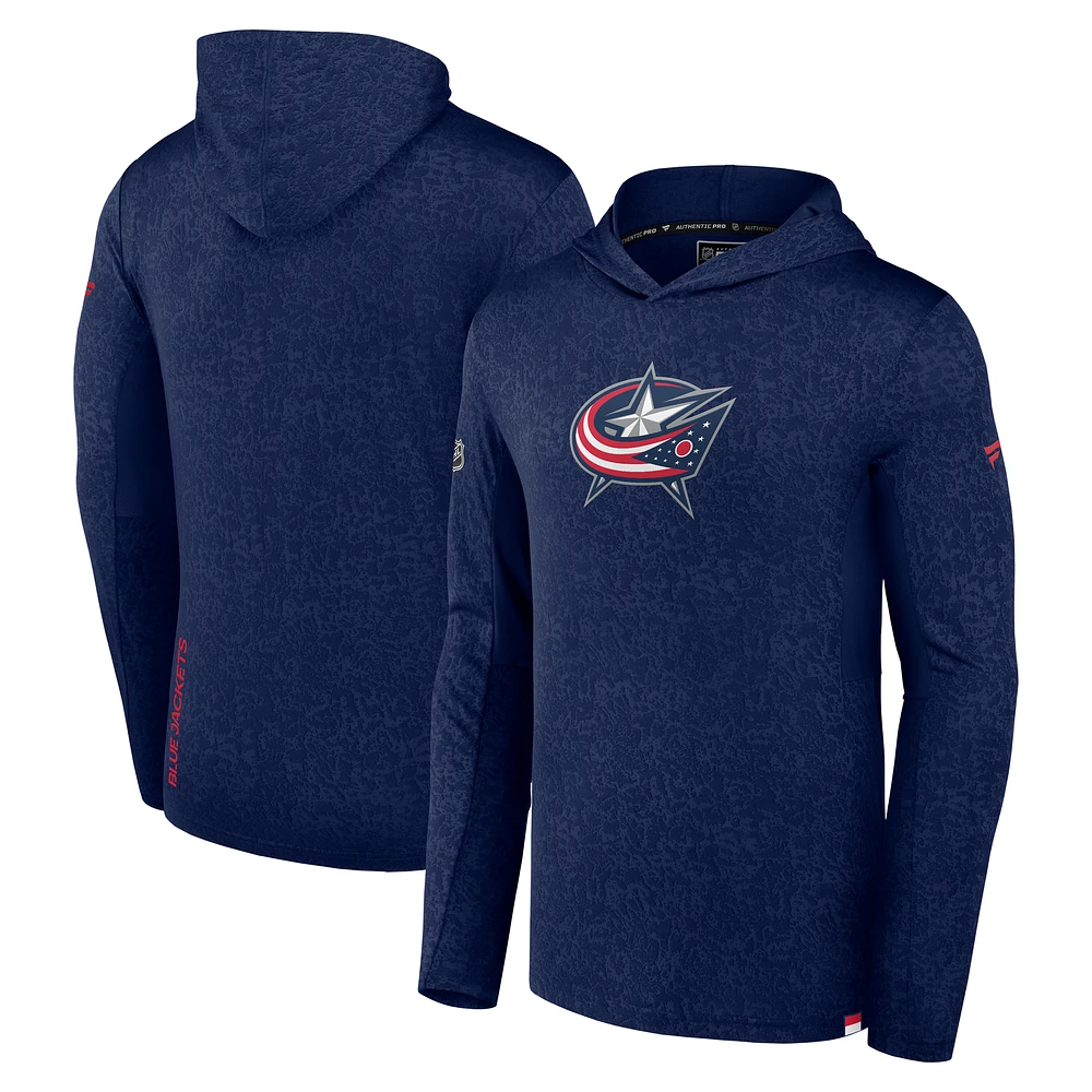 Men's Fanatics Navy Columbus Blue Jackets Authentic Pro Lightweight Pullover Hoodie